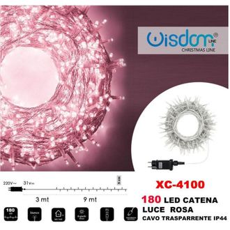 Trade Shop Trade Shop - Catena Luminosa 180 Luci Led Lucciole Luce Rosa Cavo Trasparente Ip44 Xc-4100