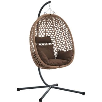 vidaXL Vidaxl Cesta Silla Huevo Colgante Con Base Caf&eacute; De Rat&aacute;n Sint&eacute;tico