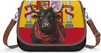 Generic Flag of Spain Bull Crossbody Bags for Women Fashion Leather Shoulder Handbags With Adjustable Strap