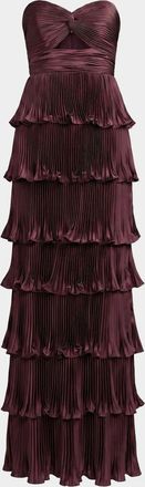 Mac Duggal Ieena Pleated Charmeuse Strapless Tiered Ruffle Gown