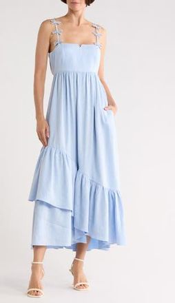 Cinq &agrave; Sept Bailey Linen & Cotton Blend Midi Sundress in Blue Hydrangea at Nordstrom Rack, Size 10