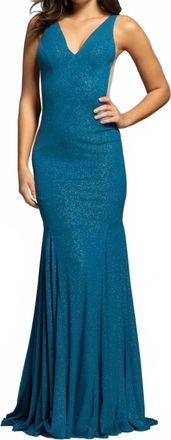 Jovani Simple V Neck Dress In Peacock