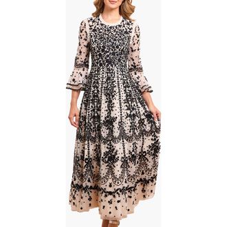 Needle & Thread Adeline Round Neck Maxi Dress in Cream/graphite at Nordstrom, Size 16