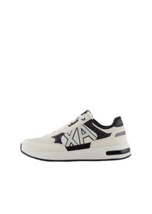 A|X Armani Exchange Men Dusseldorf Embossed Geometric Motifs Sneaker, White Black 01, 8 UK