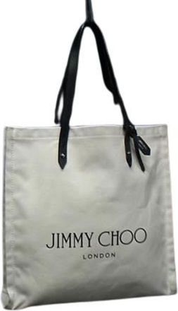 Jimmy Choo London White Canvas Leather Handbag Shoulder Bag Tote Bag (Pre-Owned)