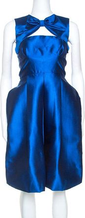 Dsquared2 Blue Silk Bow Neckline Balloon Hem Dress