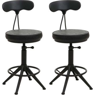 Hhg [NON UTILIZZATO] Set 2 sgabelli da bar HHG-590, sedia bar girevole industriale regolabile in altezza, ecopelle metallo, nero