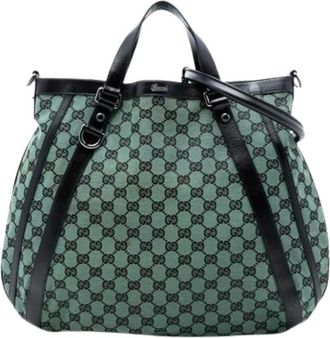 Gucci Pre-owned Shoulder Bags, female, Green, Size: ONE SIZE Pre-owned Canvas Satchel