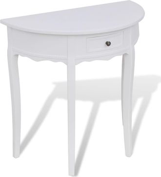 vidaXL Mesa Consola Semicircular Con Caj&oacute;n Blanca Vidaxl