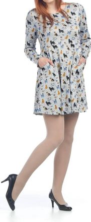 Papillon Cat Print Sweater Dress In Grey Multi