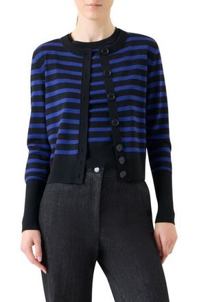Akris Stripe Virgin Wool Cardigan in Black-Ultra Violet at Nordstrom, Size 4