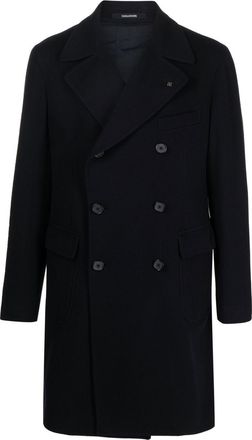 Tagliatore brooch notched-collar double-breasted coat - men - Cupro/Cashmere/Virgin Wool - 52 - Blue