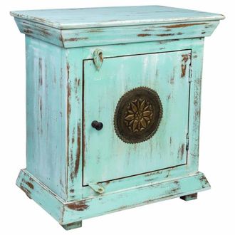 Wanderlust Deco Mesita de madera y metal acabado artesanal envejecido verde 55x35x60