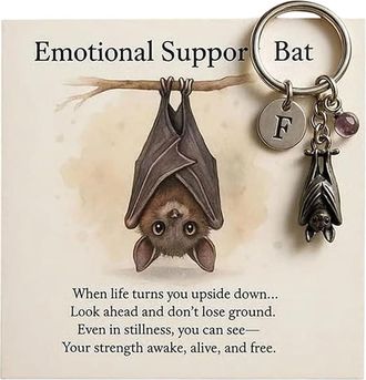 Generic Emotional Support Bat Inspirational Keychain, Metal Bat Pendant with Motivational Verse Card, With Spiritual Comfort, Anxiety Relief, for Friends, Fam
