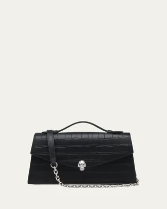 Alexander McQueen Skull Top-Handle Bag in Croc-Effect Leather