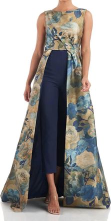 Kay Unger Emiliana Walk Thru Jumpsuit In Gold Multi
