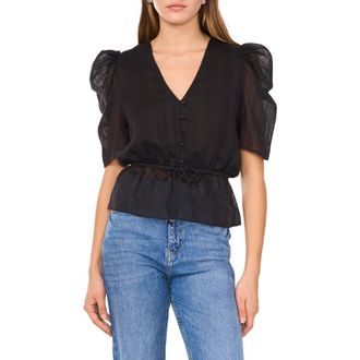 1.State Short Sleeve Peplum Shirt in Rich Black at Nordstrom, Size Medium