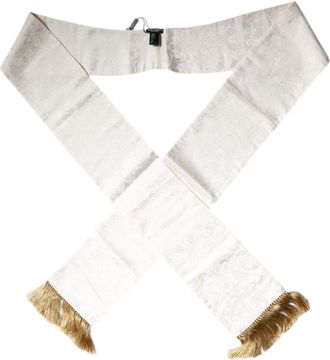 Dolce & Gabbana Mens Silk Scarf With Fringe - Ivory - One Size
