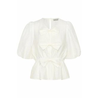 Karen by Simonsen White Blouse with Puff Sleeves and Bows - female - Karen by Simonsen - Blouses - White - XL - Blouses & Shirts