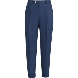Brunello Cucinelli D&eacute;lav&eacute; linen trousers in Navy Blue at Nordstrom, Size 50 It