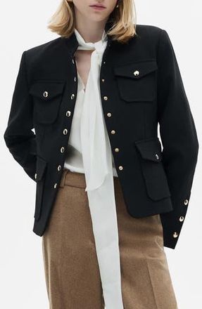 Mango Mandarin Collar Snap Front Jacket in Black at Nordstrom Rack, Size Small