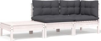 vidaXL Juego De Muebles De Jard&iacute;n 3 Pzas Y Cojines Blanco Madera Pino Vidaxl