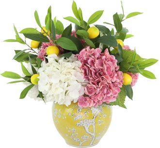 Creative Displays Inc. Handmade Faux Hydrangea & Lemon Arrangement In Decorative Ceramic Vase
