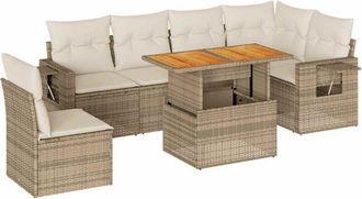 vidaXL Vidaxl - Set Sof&aacute;s De Jard&iacute;n 7 Piezas Y Cojines Rat&aacute;n Sint&eacute;tico Beige