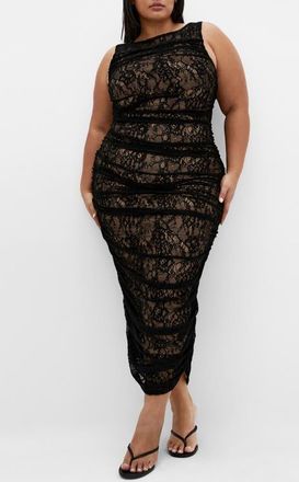 City Chic Ruched Lace Sheath Dress in Black at Nordstrom, Size Xl