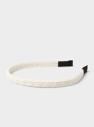 Simons Womens Embroidered flowers slim white headband