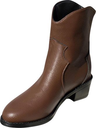 Generic Brown Women Large Size Round Toe Block Heel Zipper Short Boots for Fall and Winter Comfort Casual Shoes with Thick Sole and Easy to Wear
