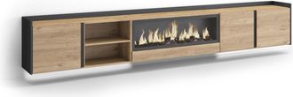 Skraut Home Skraut Home - Mueble Tv, Televisi&oacute;n, Muebles De Sal&oacute;n, Almacenaje, 315x35x50cm, Para Tv Hasta 80, Chimenea El&eacute;ctrica Xxl, Colgado, Suspendido, Led, Es
