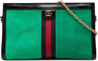 Gucci Pre-owned Vintage Suede Shoulder Bag met kettingband - Dames - Vintage Schoudertas - Groen - ONE Size - Leer - Vintage