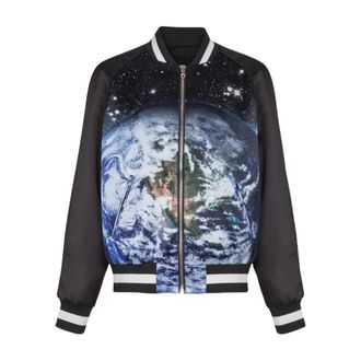 Balmain Bomber Jackets, male, Multicolor, L, Graphic Print Zip Jacket Black