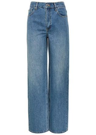 Self Portrait Crystal-embellished Straight-leg Jeans - Denim - 32 (W32 / UK14-16 / L)