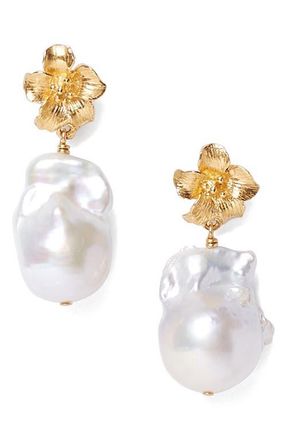 Chan Luu Hibiscus Freshwater Pearl Drop Earrings in White Pearl at Nordstrom