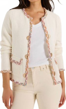 Nic+Zoe Mix Trim Knit Jacket In Cream Multi