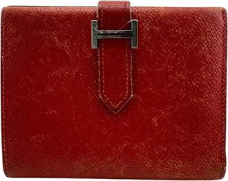 Herm&egrave;s Red Color Leather Wallet (Bi-Fold) (Pre-Owned)