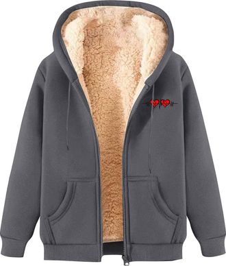 Generic Hoodies For Women Uk Jackets Trendy Casual Long Sleeve Crewneck Winter Warm Coat Fashion Print Sweatshirt Comfy Casual Ladies Oversized Fleece Lined T