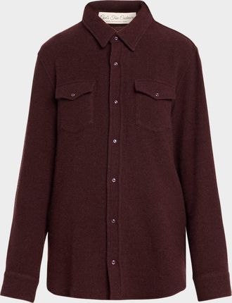God's True Cashmere Claret Solid Cashmere Button-Down Shirt