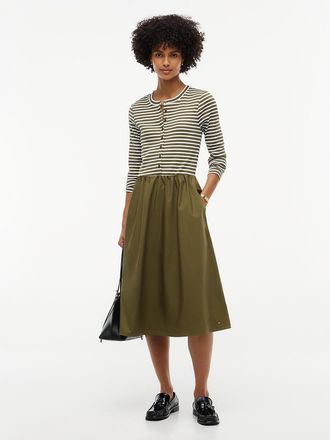 Tommy Hilfiger Womens Mixed-Media Striped Henley Midi Dress - Huntsman Green - XXL
