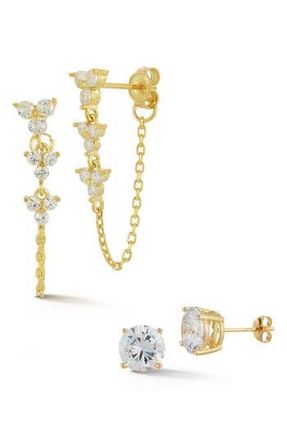 Glaze Jewelry Set of 2 Cubic Zirconia Stud & Chain Drop Earrings in Gold at Nordstrom Rack
