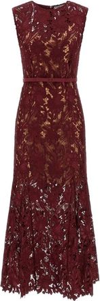 Self Portrait Guipure Lace Midi Dress - Dames - Maxi kleedjes - Rood - XS - Polyester - Kleedjes