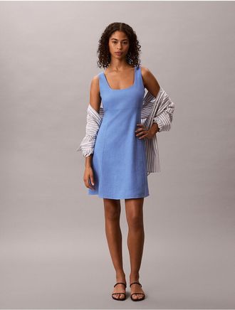 Calvin Klein Womens Linen Blend Mini Dress - Blue - XL