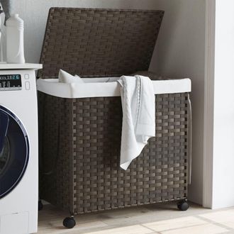vidaXL Vidaxl - Cesto De Ropa Sucia Con Ruedas Rat&aacute;n Marr&oacute;n Oscuro 60x35x60,5cm