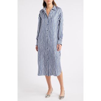 Theory Painter Stripe Long Sleeve Silk Maxi Dress in Blmu at Nordstrom Rack, Size Petite