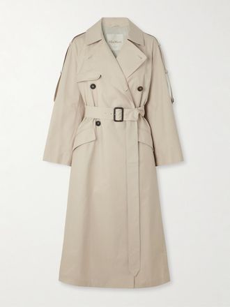 Max Mara Trench Doppiopetto In Twill Di Misto Cotone Con Cintura Delfino - Neutri