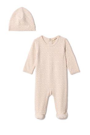 Lola Cherry Print Rib Romper with Hat in Linen at Nordstrom, Size 3M