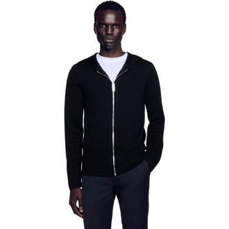 Sandro Zipped cardigan with hood in Black at Nordstrom, Size Xx-Large