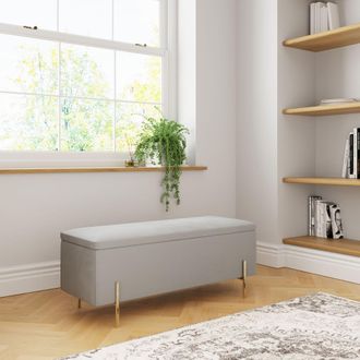 GFW Mystica Velvet Storage Ottoman in Grey